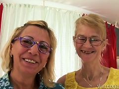 AnyPorn Blonde Grannies Milli And Beata Finger And Toy Each Other's Shaved Vags